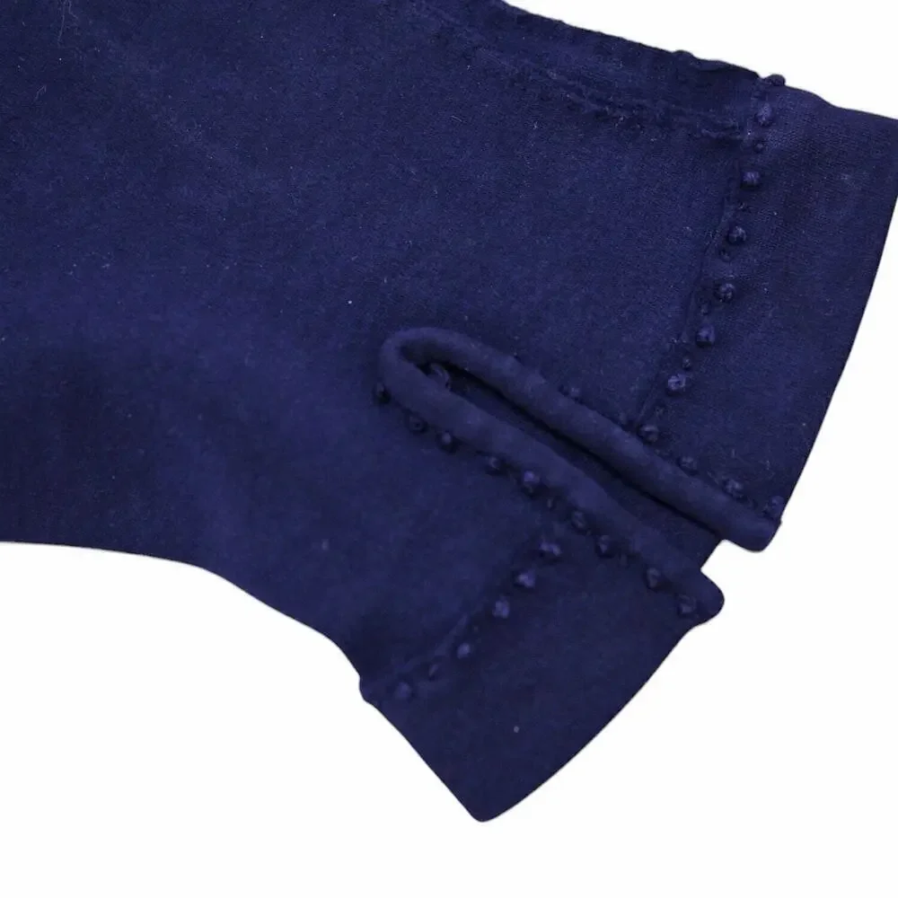 Vintage Blue Cotton Gloves French Knots Wrist Length Outside Stitching - Hey Viv